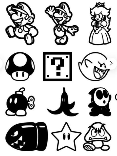 Free Cartoon Svg Files For Cricut, Super Mario Flash Tattoo, Super Mario Silhouette, Mario Flash Tattoo, Cricut Mario Projects, Nintendo Flash Tattoo, Gaming Flash Tattoo, Video Game Svg, Pokémon Cricut