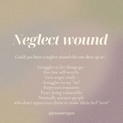 Have you got a neglect wound, neglecting yourself and others neglecting you? Neglect Wound Shadow Work, Healing Parent Wounds, Healing Rejection Wounds, Self Abandon, Spousal Neglect, Unhealed Wounds Quotes, Neglect Wound Healing, Self Neglect, Rejection Wound Healing