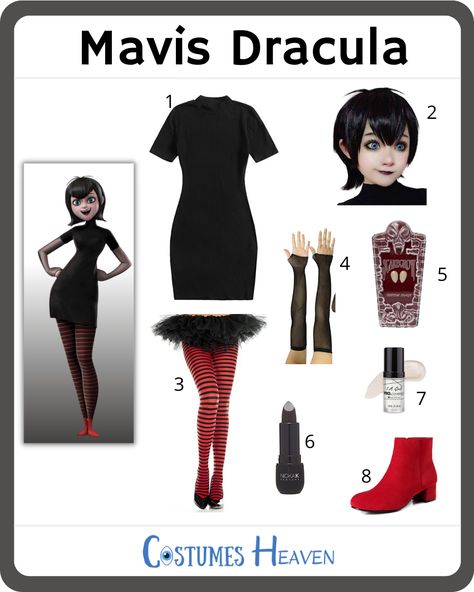 Get ready to embrace the goth aesthetic with this casual and simple Mavis Dracula Costume. This unique style will sure make you stand out at any Halloween convention. #mavisdraculacostume#mavisdracula#costumesheaven#costumeguide#cosplayguide#costume#cosplay Mavis Costume Aesthetic, Mavis Dracula Cosplay, Mavis Makeup Hotel Transylvania, Mavis Outfit Hotel Transylvania, Mavis From Hotel Transylvania Costume, White Foundation Makeup, Costume Makeup Tutorial, Dracula Costume, Mavis Dracula