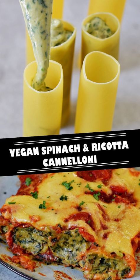 Ricotta Healthy, Cannelloni Recipe, Ricotta Cannelloni, Vegan Italian Recipes, Cannelloni Recipes, Vegan Pasta Dish, Manicotti Recipe, Homemade Ricotta, Vegan Spinach