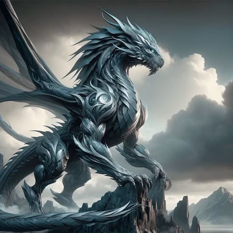 Silver Dragon Art, Dragon With Armor, Ancient Silver Dragon, Dragon Monarch, Platinum Dragon, Dragon Transformation, Western Dragon, Evil Dragon, Beast Men