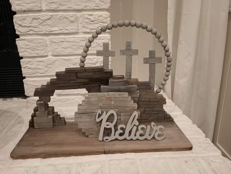 Jenga Cross, Dollar Tree Wooden Cross Crafts, Diy Tumbling Tower Blocks Crafts, Dollar Tree Tumbling Tower Blocks Diy, Tumbling Tower Block Cross, Wood Blocks Diy, Wooden Clothespin Crafts, Jenga Blocks, Beaded Christmas Decorations