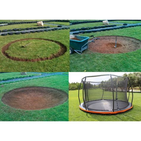 In-Ground 13' Round Trampoline with Safety Enclosure Ground Trampoline, In Ground Trampoline, Backyard Trampoline, Diy Playground, Backyard Playground, Backyard Play, Trampolines, Backyard Garden Design, Backyard For Kids