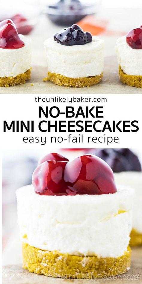 No Bake Mini Cheesecakes, Mini No Bake Cheesecake, Small Cheesecake, Mini Cheesecake Recipes, Cheesecake Dessert, Baked Cheesecake Recipe, Brownie Desserts, Cheesecake Cupcakes, Savory Cakes