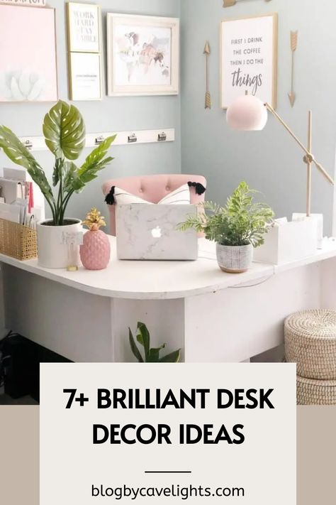 7 desk decor ideas Calming Desk Decor, Desk Decoration Ideas, Paint Desk, Desk Decor Ideas, Desk Setup Ideas, Maximize Small Space, Painted Desk, Desk Decorations, Beautiful Desk