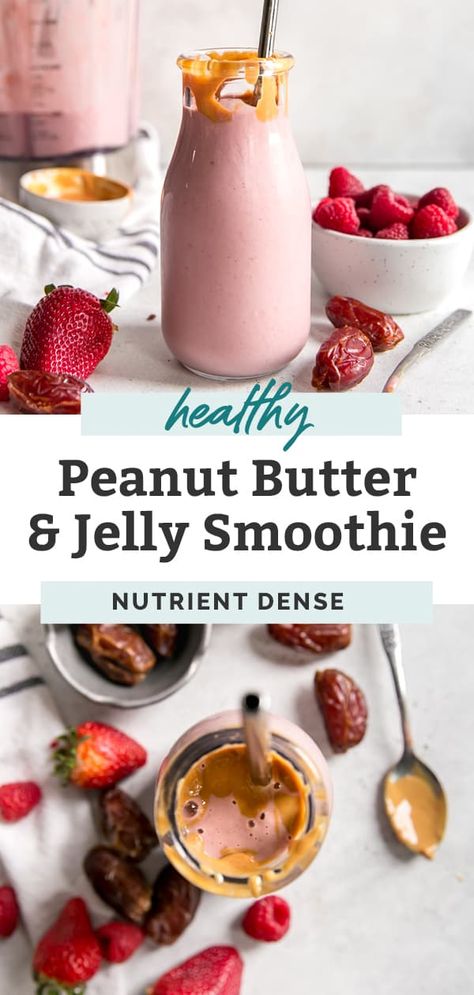 Smoothie With Dates Healthy, Pb&j Smoothie Recipe, Pb&j Smoothie, Smoothie Recipes With Dates, Smoothie With Dates, Peanut Butter And Jelly Smoothie, Lush Desserts, Pb And J Smoothie, Smoothie Without Banana