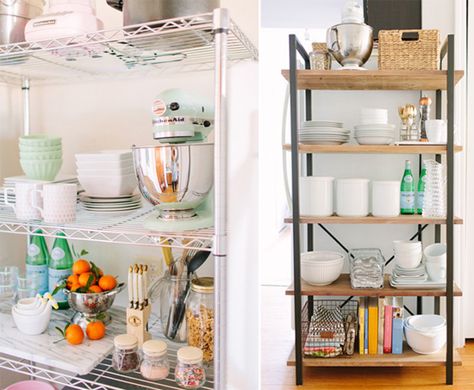 Trend Alert: Open Kitchen Shelving! See how to put your dishes and kitchen goodies on display on Style Spotters: http://www.bhg.com/blogs/better-homes-and-gardens-style-blog/2013/06/06/organize-this-open-kitchen-shelving/?socsrc=bhgpin060813openshelving Open Shelf Organization, Kitchen Open Shelf, Kitchen Storage Shelf, Chicago Apartment, Kitchen Necessities, Kitchen Open, Bakers Rack, Open Kitchen Shelves, Apartment Tour