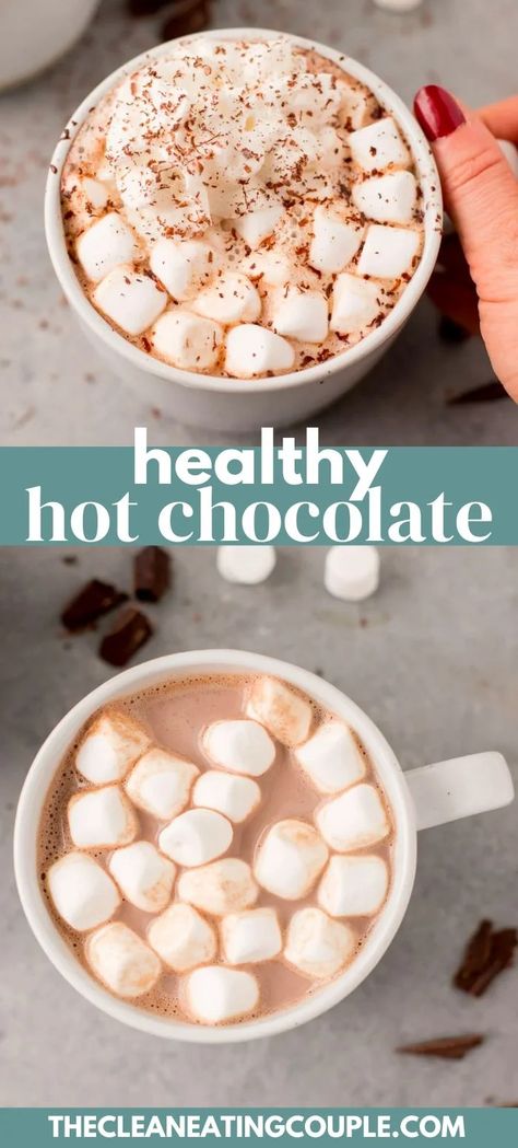 Healthy Hot Chocolate is the perfect cozy winter drink. Dairy free, refined sugar free, low calorie & made with only 3 ingredients! Make it with almond milk for kids or adults - everyone will love it! Healthy Hot Chocolate Recipe, Dairy Free Hot Chocolate, Chocolate Calories, Healthy Hot Chocolate, Classic Hot Chocolate, Vegan Hot Chocolate, Southern Sweet Tea, Chocolate Candy Recipes, Winter Drink