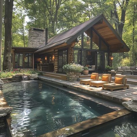 Mcm Cabin, Secluded House, Lake Cottages, Out In Nature, Log Home Designs, A Frame House Plans, Beautiful Cabins, Mountain House Plans, Dream Place