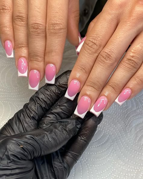 White French Tips With Pink Base, White French Tip Nails Pink Base, White French Tip Pink Base, White French Tip With Pink Base, Clear Pink French Tip Nails, Pink Base White French Tip, Pink Nails With White French Tip, Pink Nails With White French, French Tip With Pink Base