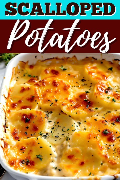 These scalloped potatoes are a decadent side dish that will impress your guests! Learn how to make them, plus, get tips for making the best potatoes. Recipe For Scalloped Potatoes Simple, Cheesy Scalloped Potatoes, Scalloped Potatoes Fast, Potato Side Dish, Scalloped Potatoes Quick, Quick Scalloped Potatoes Simple, Scalloped Potatoes Sour Cream And Chives, Easy Scalloped Potatoes Recipe, Potato Side Dishes Easy