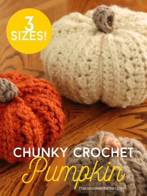 Chunky Crochet Pumpkin Pattern - 3 sizes! Bulky Crochet Pumpkin Free Pattern, Easy Crocheted Pumpkins Free Pattern, Stacked Crochet Pumpkins, Crochet Pumpkin Chunky Yarn, Crochet Pumpkin Bulky Yarn, Crochet Large Pumpkins Free Pattern Easy, Free Crochet Pumpkin Pattern Easy, Crochet Pumpkin Free Pattern Chunky Yarn, Crocheted Pumpkin Patterns