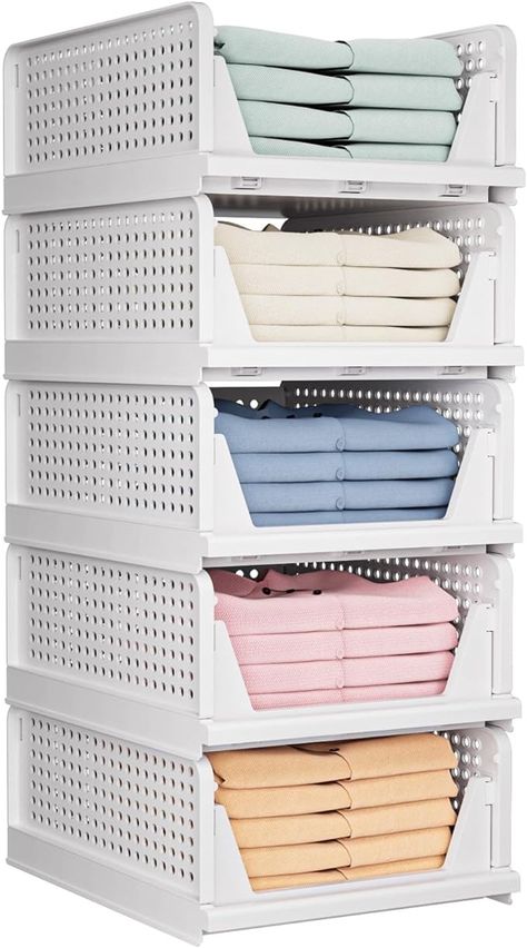 Amazon.com: 5 Pack Folding Closet Organizers Storage Box, Stackable Storage Bins, Plastic Drawer Basket Closet Storage for Wardrobe Cupboard Kitchen Bathroom Office White-5L : Home & Kitchen Stackable Bins Organizers, Stackable Organizers Storage Bins, Closet Shelf Bins For Clothes, Stackable Storage Bins Target, Stackable Plastic Storage Bins, Cupboard Kitchen, Organizers Storage, Closet Shelf, Plastic Drawer