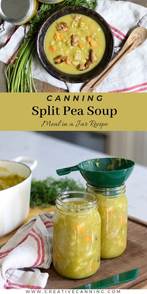 Canning Split Pea Soup Pressure Can Soup Recipes, Split Pea Soup Canning Recipe, Canned Split Pea Soup, Canning Split Pea Soup, Canning Split Pea And Ham Soup, Split Peas Recipes, Pressure Cooker Split Pea Soup, Split Pea Recipes, Canning Peas