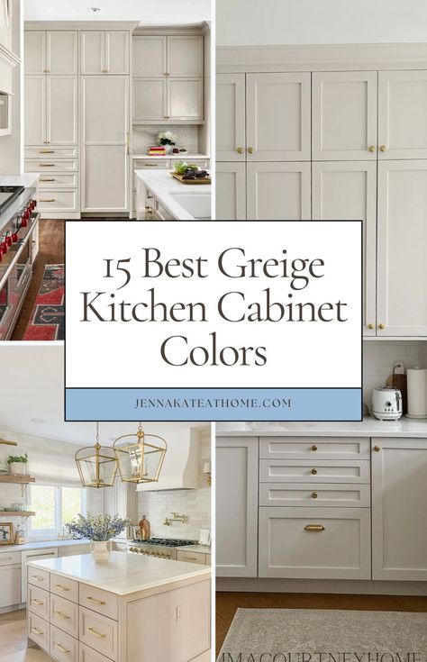 Upgrade your space with greige kitchen cabinets for a modern and neutral kitchen cabinets look! From Sherwin Williams to Benjamin Moore, find the best greige kitchen cabinets paint colors to create a stylish greige kitchen. Perfect for adding warmth, these greige cabinets make any kitchen feel timeless. Perfect Greige Sherwin Williams Kitchen, Benjamin Moore Cabinet Paint Colors, Sherwin Williams Kitchen Cabinet Colors, Neutral Kitchen Cabinet Colors, Kitchen Cabinets Paint Colors, Cabinets Paint Colors, Sherwin Williams Cabinet Paint, Greige Cabinets, Neutral Kitchen Cabinets