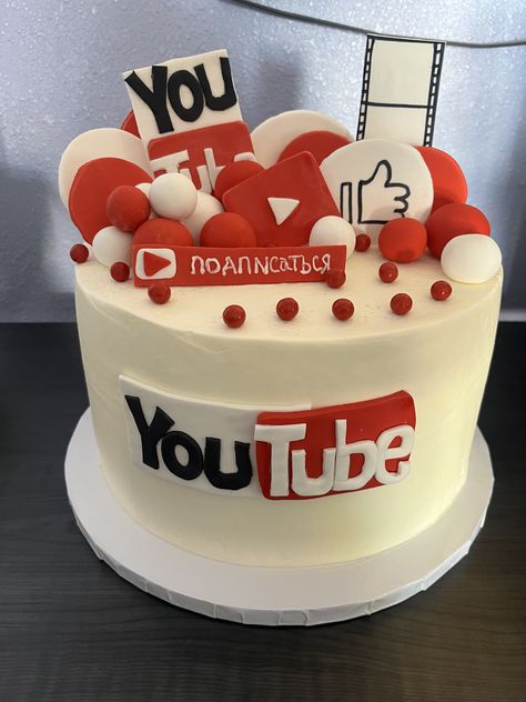 Totally Tubular Birthday, Youtube Theme Cake Design, You Tube Birthday Cake, Yout Tube Icon Black, Youtube Birthday Cake, You Tube Themed Birthday Party, Youtube Cake, Yuo Tube, Youtube Birthday