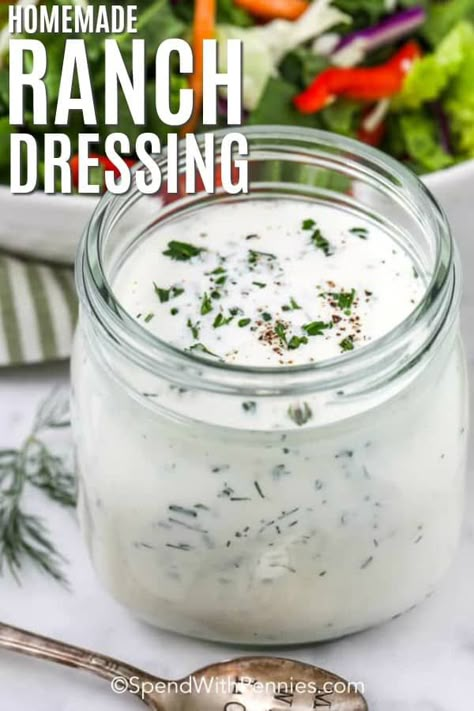 This homemade Ranch Dressing recipe is so quick to put together but the results are amazing! Mayo & sour cream mixed with zesty herbs and spices create a tangy, delicious dip that's done in minutes! #spendwithpennies #homemaderanchdressing #dip #easy #homemade #ranch Quick Ranch Dressing, Buttermilk Ranch Dressing Recipe, Dried Chives, Ranch Dressing Recipe Homemade, Dried Dill, Buttermilk Ranch Dressing, Dip Easy, Dill Dressing, Buttermilk Ranch