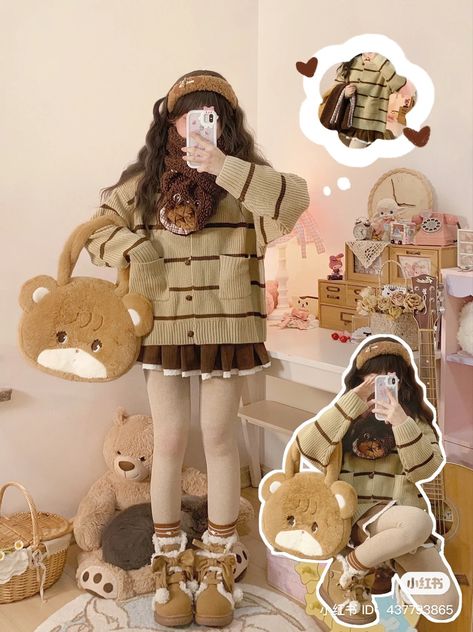 Kawaii Bear Outfit, Hogwarts Items, Kawaiicore Fashion, Cute Clothes Kawaii, Cute Feminine Outfits, Bear Outfit, Kawaii Outfits, Hello Kitty Crochet, Teddy Bear Clothes