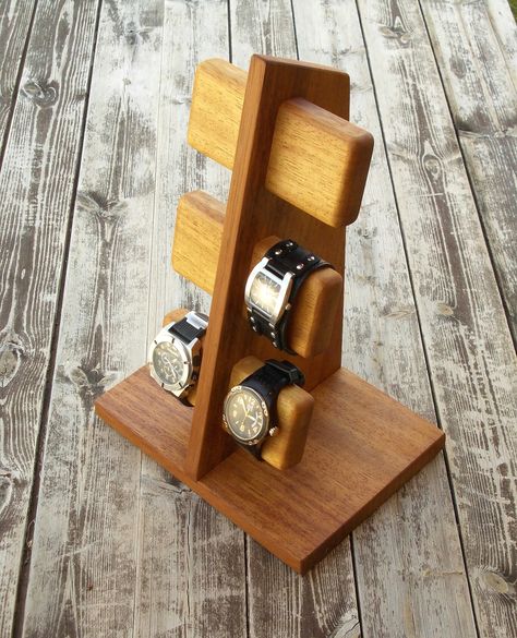 Modern, handmade Watch stand watch display watch holder                                                                                                                                                     Más Diy Watch, Diy Modern Furniture, Jewerly Organizer, Watch Organizer, Handmade Watch, Watch Stand, Watch Holder, Watch Storage, Diy Holz