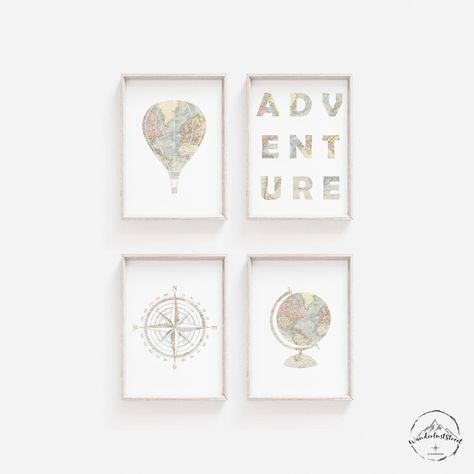 Travel Nursery Decor, Adventure Wall Art, Hot Air Balloon Print, DIGITAL DOWNLOAD, Compass Wall Art, Travel Nursery Prints, Baby Nursery Art by WanderlustStreet on Etsy Travel Theme Decor, Transportation Nursery, Compass Wall Art, Map Nursery, Adventure Wall Art, Baby Boy Nursery Art, Travel Theme Nursery, Travel Nursery, Baby Nursery Art