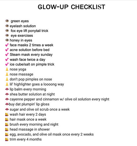 Glow Up Checklist Men, Glo Up Checklist, Glowup Challenge, Bujo Notebook, Ponytail Trick, Glow Up Checklist, Notebook Drawing, Fox Eyes, Makeup List