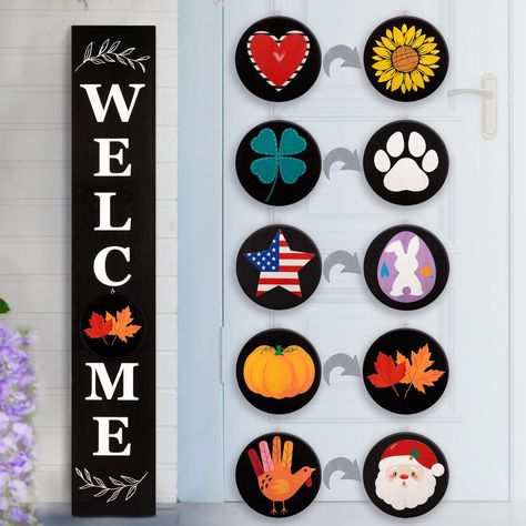 Interchangeable Welcome Sign, Front Porch Patio, Sign For Front Door, Snowman Sign, Wood Signs For Home, Wooden Welcome Signs, Front Porch Signs, Rustic Frames, Different Holidays