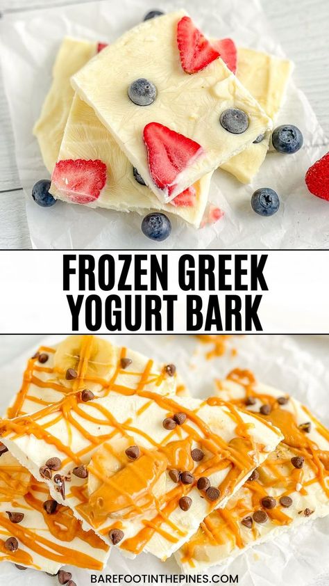 Sugar Free Frozen Yogurt Recipe, Greek Yogurt Dessert Healthy, Frozen Greek Yogurt Bark, Greek Yogurt Bark, Greek Yogurt Recipes Healthy, Greek Yogurt Cookies, Greek Yogurt Snacks, Peanut Butter Drizzle, Greek Yogurt Honey