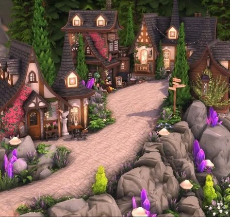 Sims 4 Whimsical House, Sims 4 Glimmerbrook Build, Sims 4 Magic Realm Build, Sims 4 Fairy Cottage, Sims Glimmerbrook, Sims Fairy House, Sims 4 Fairytale House, Sims 4 Glimmerbrook Houses, Glimmerbrook House