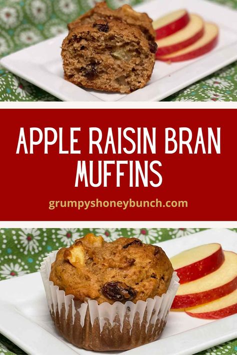 A hearty apple bran muffin made with apple butter, raisin bran cereal, and fresh diced apple. These moist muffins make a delicious addition to your breakfast table and are perfect for snacking. Raisin Bran Cereal Muffins Recipes, Bran Muffins With All Bran Cereal, Bran Muffins With Raisins, Raisin Bran Cereal Muffins, Bran Cereal Muffins, Muffins With Raisins, Cereal Muffins, Raisin Bran Muffin Recipe, Apple Bran Muffins