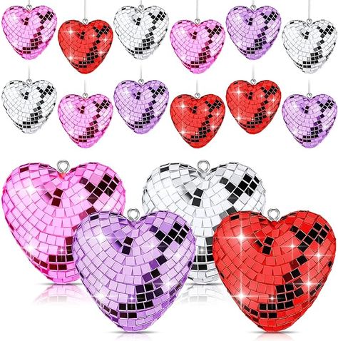 Amazon.com: Ziliny 24 Pcs Valentine's Day Heart Shaped Disco Balls Mirror Disco Ball Decor Heart Hanging Ornaments Tree Baubles Plastic Heart Decoration for Valentine's Day Wedding Party Supplies (Colorful) : Home & Kitchen Disco Ball Decor, Mirror Disco Ball, Disco Ball Mirror, Tree Baubles, Valentine Tree, Ornaments Tree, Wedding Party Supplies, Wedding Anniversary Party, Disco Balls