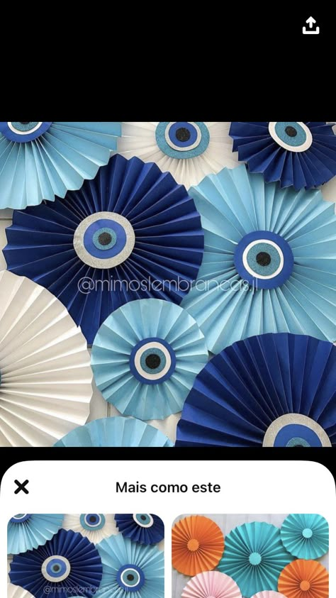 Evil Eye Party, Greek Party Theme, Word Drawings, Bar Mitzva, Candy Stand, Evil Eye Design, Fancy Jewellery Designs, Anime Decor, Paper Fans