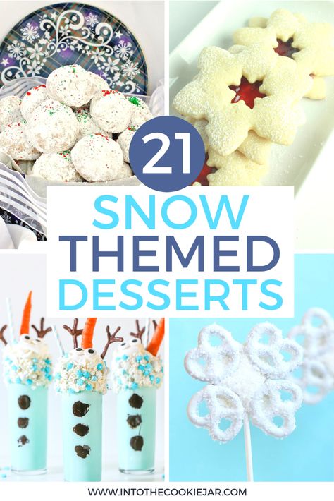 Snow Cupcakes Ideas, Winter Onederland Snacks Food Ideas, Winter Theme Party Snacks, Snowflake Party Food Ideas, Snow Day Baking Ideas, Winter Theme Dessert Table, Snow Party Food Ideas, Winter Party Dessert Ideas, Snowflake Dessert Ideas