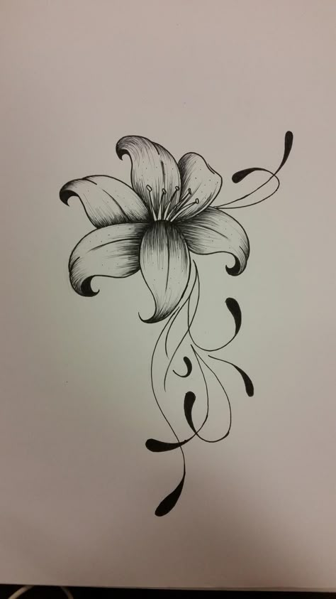 Kataleya Flower Tattoo, Flower Tattoo Stencil, 45 Tattoo, Lilly Tattoo Design, Lilly Flower Tattoo, Womens Tattoos, Tattoo Perna, Cursive Tattoo, Fonts Tattoo