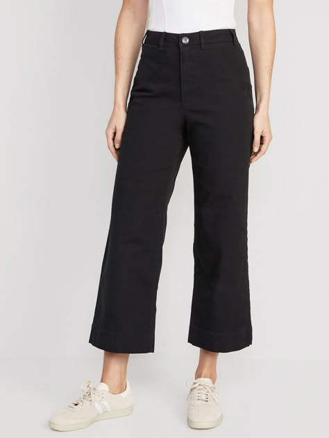 Plus Size Basic Outfits, Black Crop Pants, Cropped Wide Leg Trousers, Cropped Chinos, Anthropologie Style, Wear To Work Dress, Black Cropped Pants, Cropped Wide Leg Pants, Linen Blend Pants