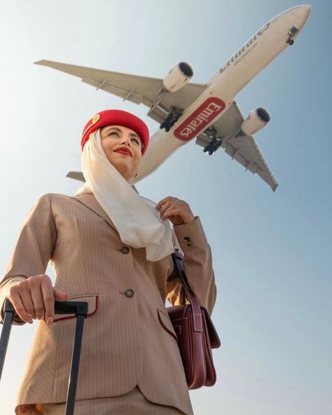 Fly Emirates Flight Attendant, Emirates Cabin Crew Wallpaper, Airhostess Aesthetic, Flight Attendant Emirates, Flight Attendant Life Pictures, Emirates Flight Attendant, Flight Attendant Aesthetic, Taekook Art, Emirates Airline Cabin Crew