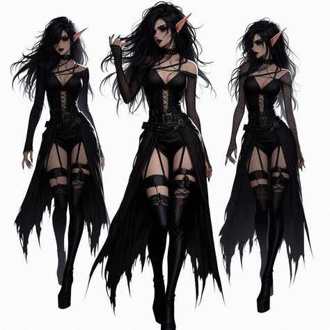 Dark Elf Costume Women, Black Fairy Costume Ideas, Vampire Fantasy Outfit, Vampires Character Design, Dark Elf Clothes, Women Demon Costume, Demon Fairy Makeup, Succubus Outfit Art, Goth Elf Costume