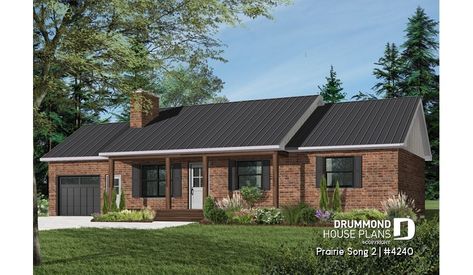 Color version 4 - Front of house plan 4240 Newest Ideas, House Planner, Brick Ranch Houses, Slope Design, Plan Garage, Bedroom Bungalow, Ranch House Exterior, Drummond House Plans, Ranch Exterior