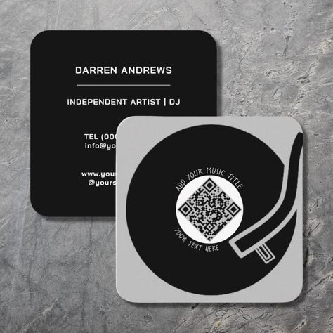 Music Qr Codes, Creative Qr Code, Musician Business Card, Artist Business Cards Design, Business Card With Qr Code, Business Card Info, Brand Deck, Dj Business Cards, Music Business Cards