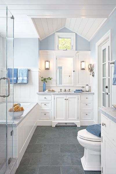 Our Favorite Decorating Trends in Tile, Stone & Wood  Prisma Gris Ceramic Tile A large (24″ x 24″) square tile Grey Bathroom Floor, White Bathroom Cabinets, Master Bath Ideas, Master Bathrooms, Master Bath Remodel, Trendy Bathroom, Grey Flooring, Dream Bathrooms, Blue Bathroom