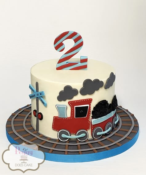 Birthday Cake Train Boys, Train Cakes For Boys, Train Birthday Party Cake, Train Theme Cake, Train Cake Ideas, 2nd Birthday Cake Boy, Cake Train, Train Theme Birthday Party, Train Birthday Cake