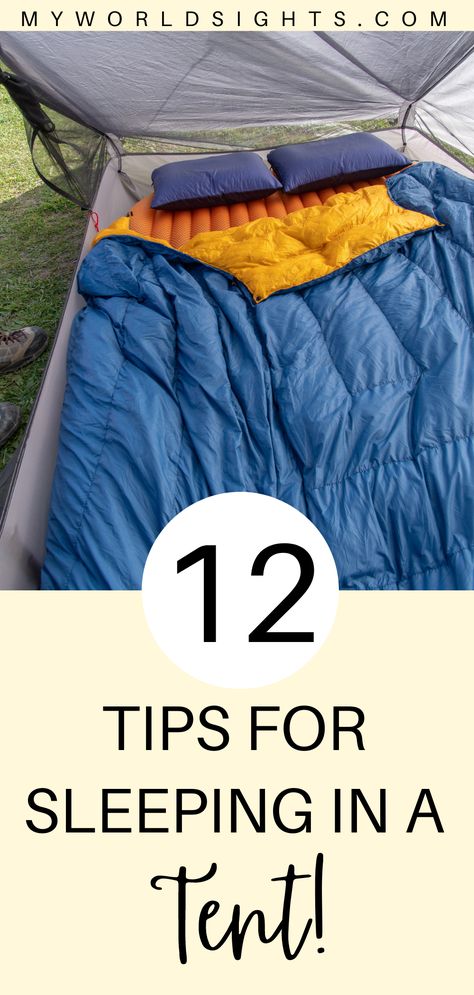 Sleeping in a tent doesn’t have to be difficult! These tent camping ideas will help you get to sleep easily in your tent. This list includes tent camping hacks, sleeping in a tent comfortably, camping essentials, and more! Tent Camping Made Easy, Winter Tent Camping Hacks, Camping Bed Hacks, Comfy Tent Camping, Tent Living Ideas, Tent Camping Set Up Ideas Glamping, Primitive Camping Hacks, Camping Sleeping Hacks, Tent Camping Food Ideas