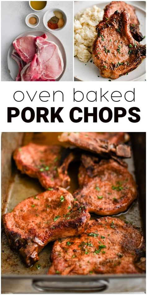 These Oven-Baked Pork Chops are the juiciest, most flavorful pork chops you'll ever make! Made with simple pantry ingredients for a perfect weeknight dinner the whole family will love. The Forked Spoon, Best Oven Pork Chops Ever, Slow Cook Pork Chops In Oven, Best Pork Chop Recipes In Oven, Easy Pork Chop Meals For Dinner, Oven Pork Chop Recipes Easy Dinners, Baked Porked Chops, Best Way To Make Pork Chops, Pork Chop On Bone Recipes