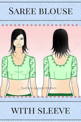 Sudha's Apparel Patterns: How to make Simple Saree Blouse with Sleeve? FREE Pattern Simple Saree Blouse, Bollywood Saree Blouses, Basic Blouse Pattern, Simple Blouse Pattern, Blouse Pattern Free, Blouses Pattern, Blouse Drawing, Blouse Tutorial, Fish Cut