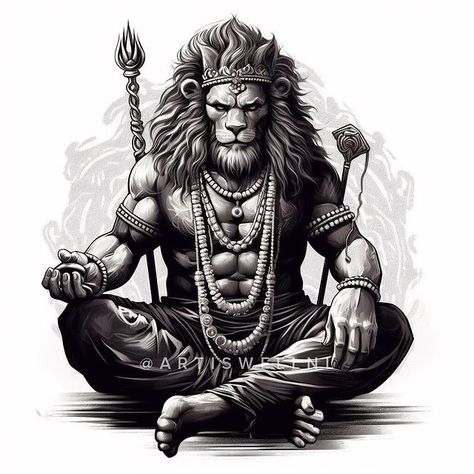 Narsimha Tattoo Designs, Narsimha God Tattoo, Narasimha Swamy Tattoo Design, Narashima Swamy Tattoo, Narshima God Wallpaper, Lord Narasimha Tattoo, Narshima God Tattoo, Narasimha Tattoo Design, Narsimha Drawing