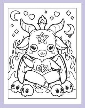 Baphomet Coloring Pages, Kawaii Baphomet, Cute And Creepy Coloring Pages, Creepy Cute Coloring Pages, Creepy Kawaii Coloring Pages, Kawaii Coloring Pages, Scary Coloring Pages, Chibi Coloring Pages, Free Adult Coloring Printables