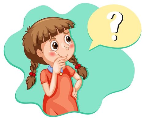 Free Vector | Free vector a girl thinking with question mark in callouts Thinking Clipart, Thinking Cartoon, Children Clipart, Funny Cartoon Characters, Kannada Movies, School Playground, Kids Vector, Girl Thinking, Cartoon Drawing