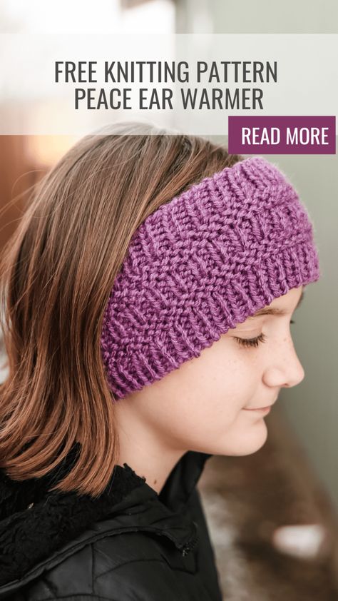 The Peace Ear Warmer: A Free & Simple Knit Ear Warmer Pattern Chunky Knit Ear Warmer Pattern Free, Knit Ear Warmer Pattern, Earwarmer Knitting Patterns, Winter Knit Headband, Knitted Headband Free Pattern, Ear Warmer Pattern, Knit Ear Warmer, Knit Headbands, Christmas Knitting Patterns Free