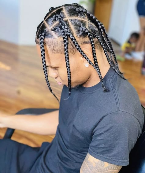 Cool Braid Hairstyles For Men, Men Braids Hairstyles Long Hair, Thick Braids Men, Men Single Braids Hairstyles, Large Box Braids Men, Men’s Plaits, Men’s Single Braids, Big Box Braids Men, Men Single Braids