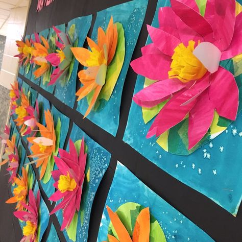 3-D WATER LILIES! 2nd GRADE! – Art with Mrs Filmore Spring Art Projects, 2nd Grade Art, 3rd Grade Art, Elementary Art Projects, Kindergarten Art, Art Lessons Elementary, Spring Art, Art Lesson Plans, Preschool Art