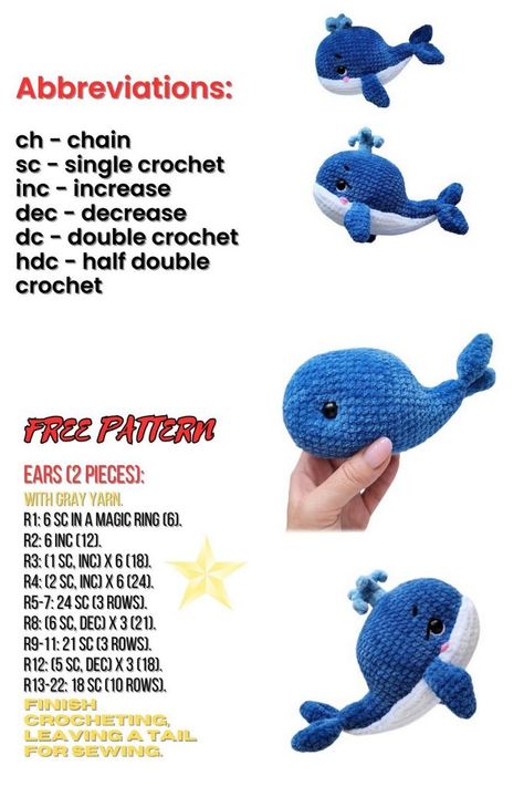 Blue Whale Amigurumi Free Pattern - Crochet Tutorial - Free Amigurumi Crochet Patterns Blue Whale Crochet Pattern Free, Ocean Amigurumi Free Pattern, Amigurumi Whale Free Pattern, Whale Amigurumi Pattern Free, Blue Crochet Pattern Free, Whale Crochet Pattern Free, Blue Crochet Ideas, Crochet Orca, Crochet Aquarium